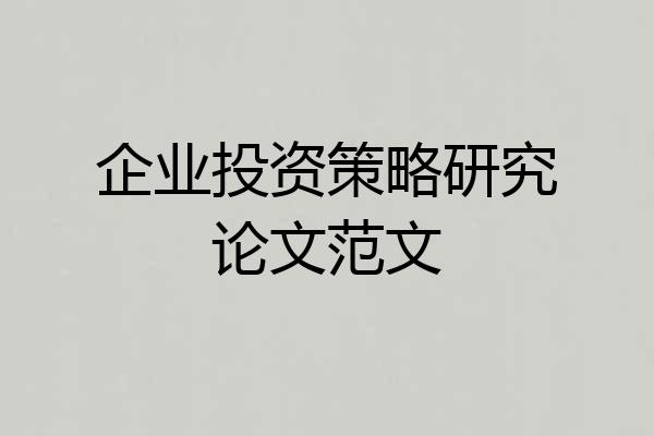 企业投资策略研究论文范文