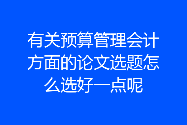 有关预算管理会计方面的论文选题怎么选好一点呢