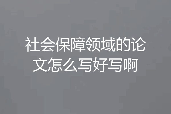 社会保障领域的论文怎么写好写啊