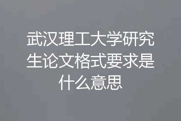 武汉理工大学研究生论文格式要求是什么意思