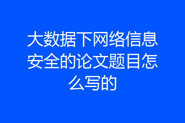 大数据下网络信息安全的论文题目怎么写的