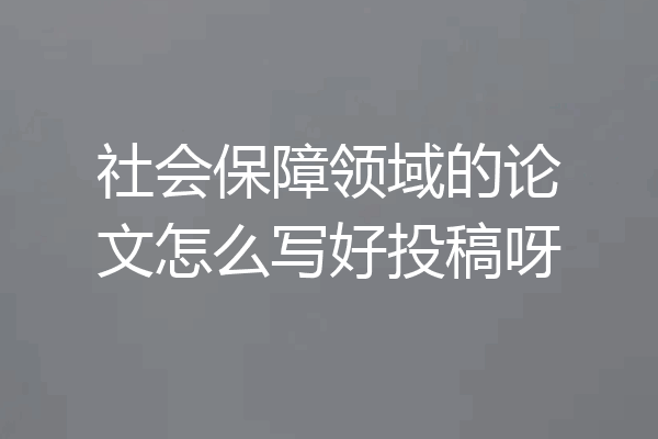 社会保障领域的论文怎么写好投稿呀