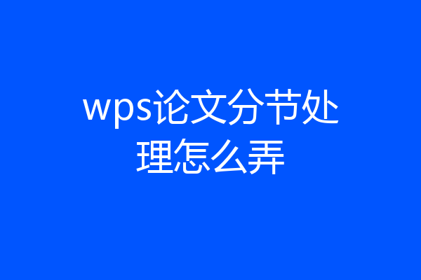 wps论文分节处理怎么弄