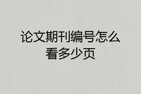 论文期刊编号怎么看多少页