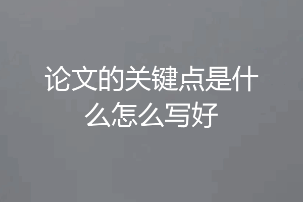 论文的关键点是什么怎么写好