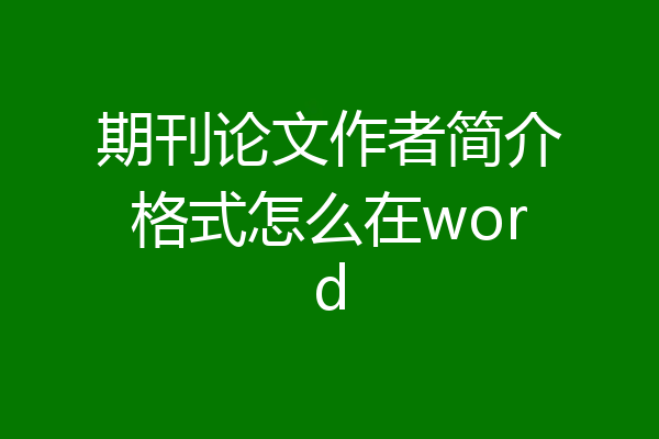 期刊论文作者简介格式怎么在word
