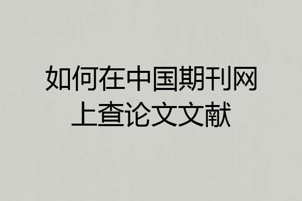 如何在中国期刊网上查论文文献
