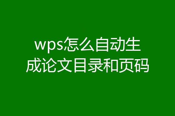 wps怎么自动生成论文目录和页码