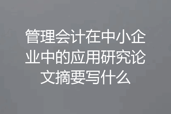 管理会计在中小企业中的应用研究论文摘要写什么