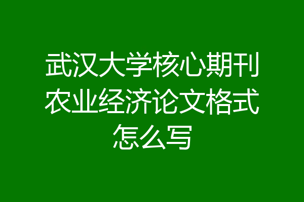 武汉大学核心期刊农业经济论文格式怎么写