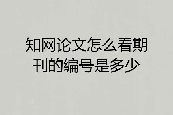 知网论文怎么看期刊的编号是多少