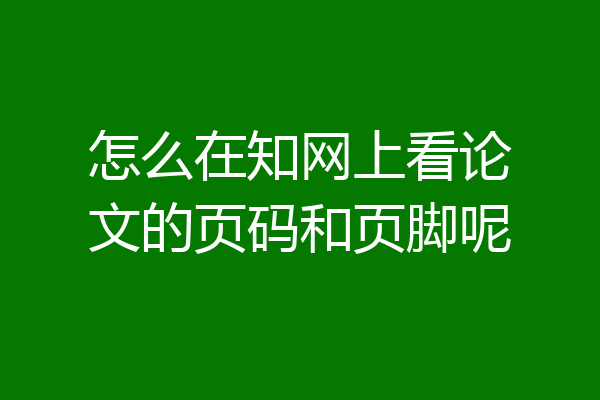 怎么在知网上看论文的页码和页脚呢