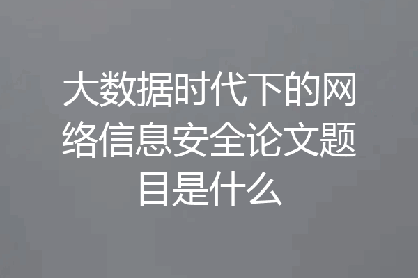 大数据时代下的网络信息安全论文题目是什么