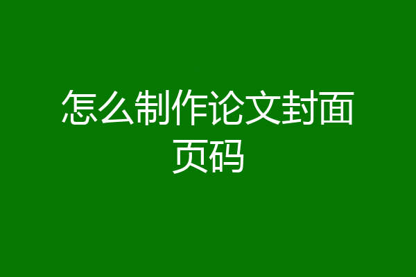怎么制作论文封面页码