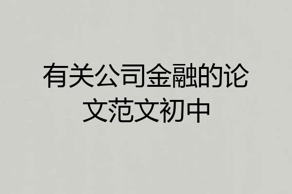 有关公司金融的论文范文初中