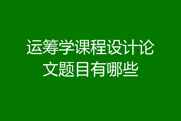 运筹学课程设计论文题目有哪些
