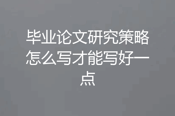 毕业论文研究策略怎么写才能写好一点
