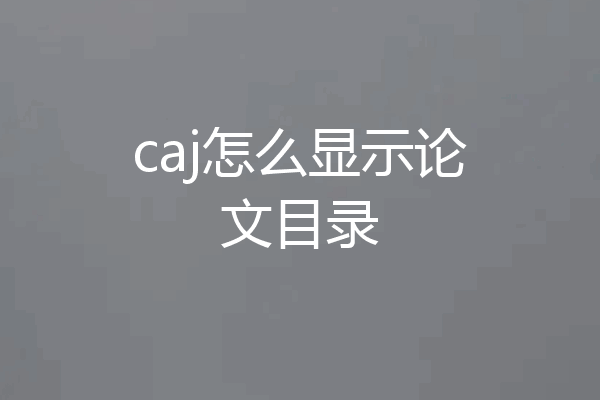 caj怎么显示论文目录