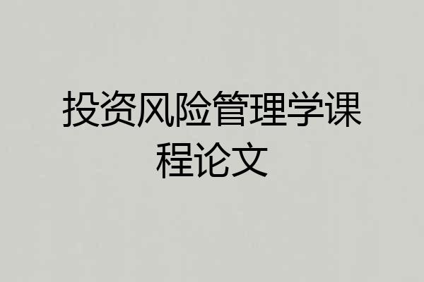 投资风险管理学课程论文