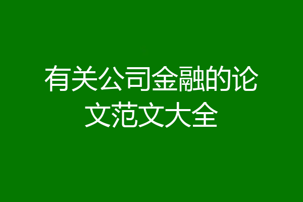 有关公司金融的论文范文大全