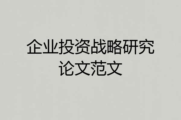 企业投资战略研究论文范文