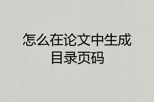 怎么在论文中生成目录页码