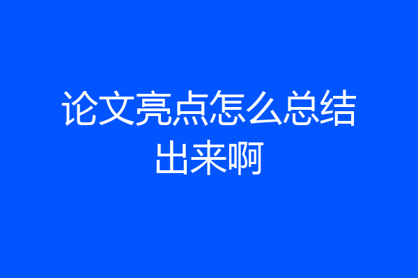 论文亮点怎么总结出来啊