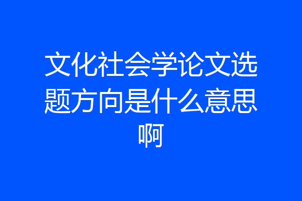 文化社会学论文选题方向是什么意思啊