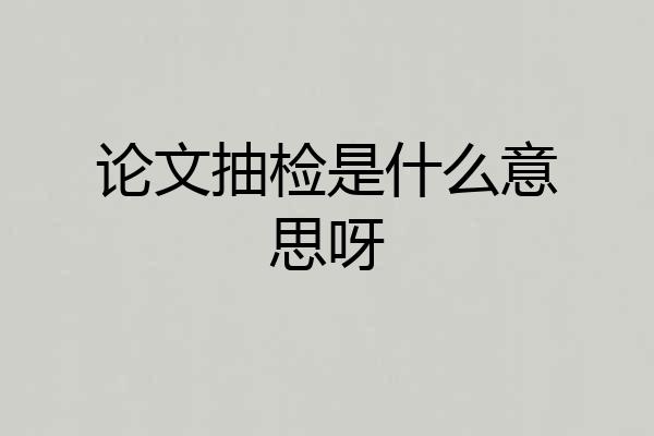 论文抽检是什么意思呀