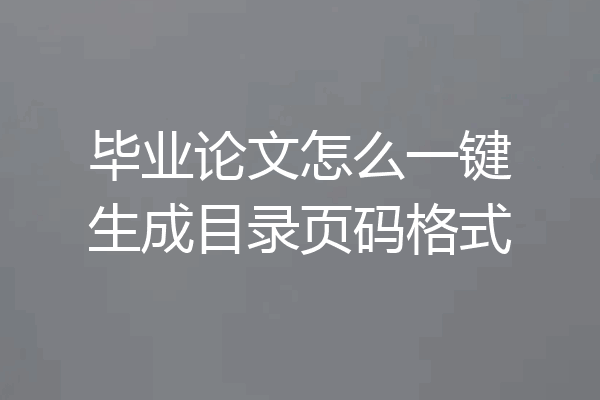 毕业论文怎么一键生成目录页码格式