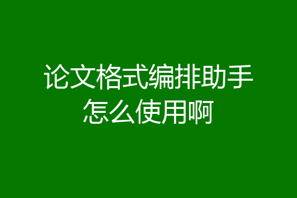 论文格式编排助手怎么使用啊
