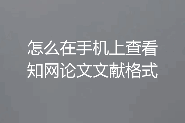 怎么在手机上查看知网论文文献格式