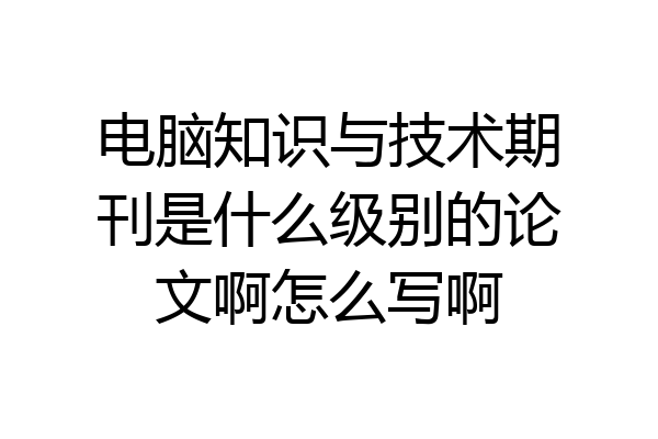 电脑知识与技术期刊是什么级别的论文啊怎么写啊