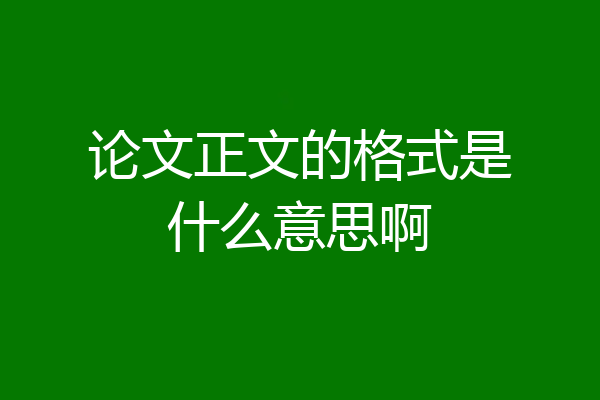 论文正文的格式是什么意思啊