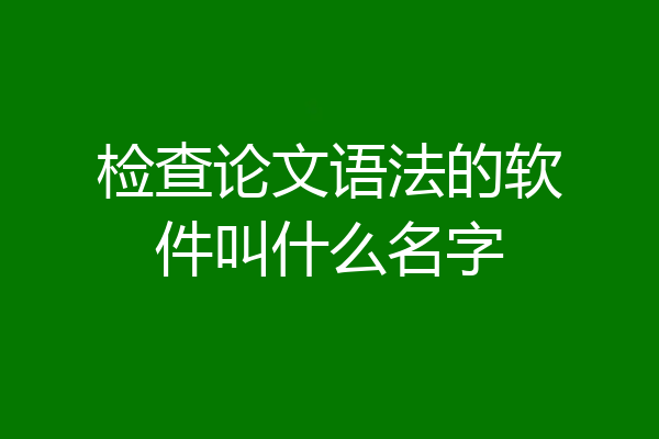 检查论文语法的软件叫什么名字