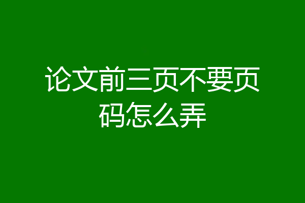 论文前三页不要页码怎么弄