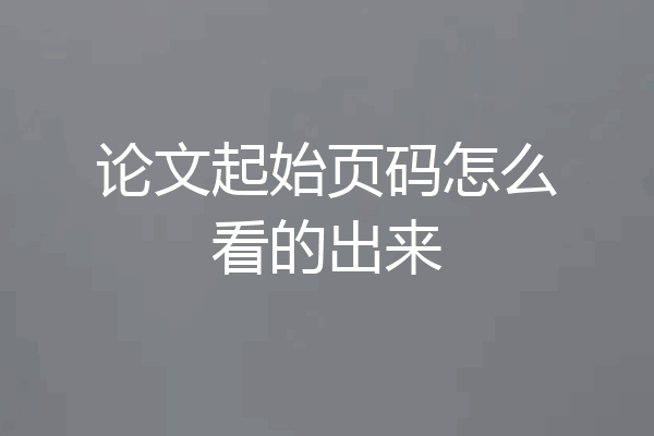 论文起始页码怎么看的出来