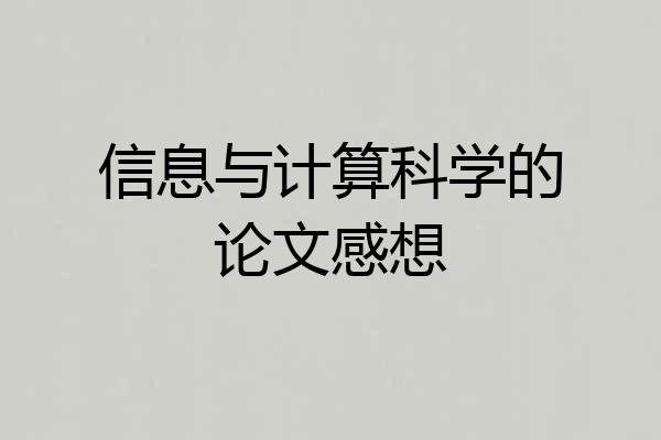 信息与计算科学的论文感想