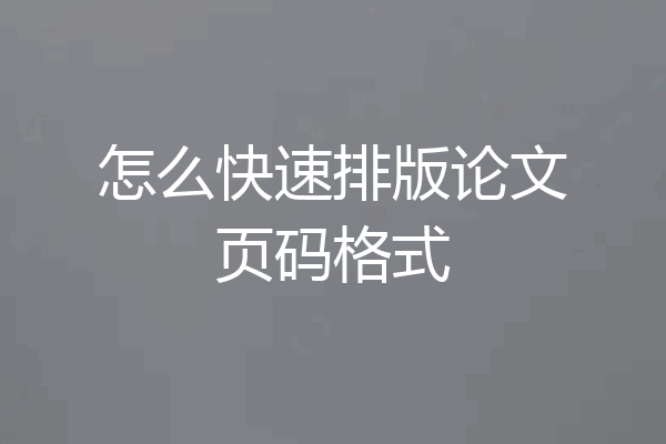 怎么快速排版论文页码格式