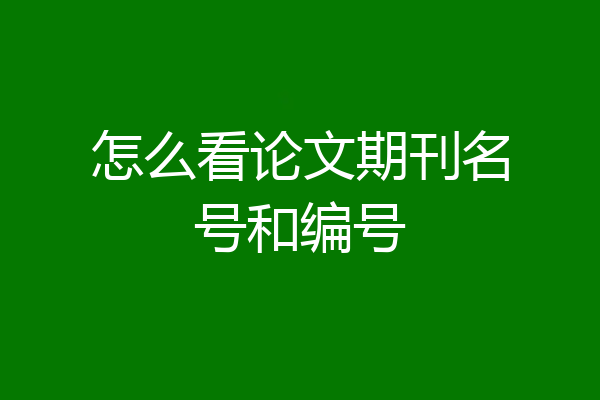 怎么看论文期刊名号和编号