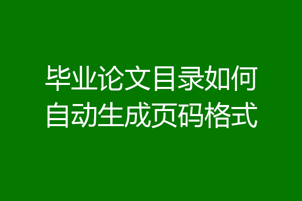 毕业论文目录如何自动生成页码格式