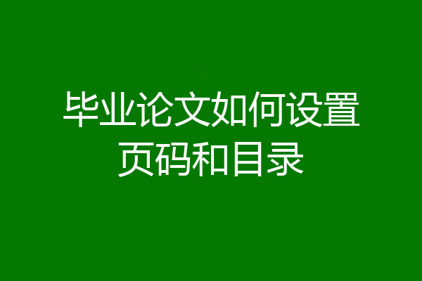 毕业论文如何设置页码和目录
