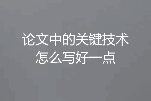 论文中的关键技术怎么写好一点