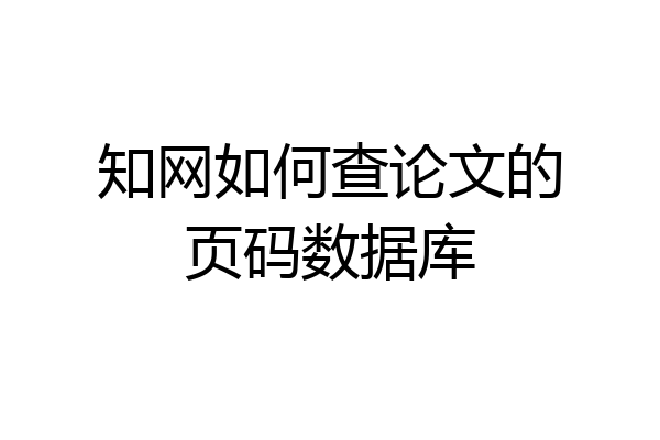 知网如何查论文的页码数据库