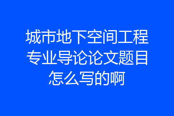 城市地下空间工程专业导论论文题目怎么写的啊