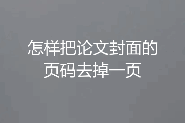怎样把论文封面的页码去掉一页