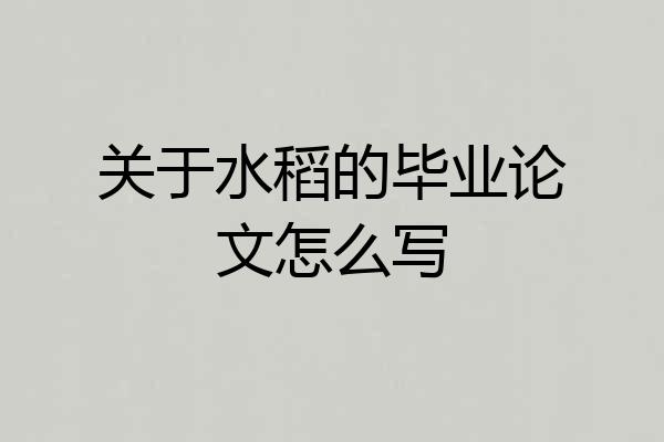 关于水稻的毕业论文怎么写