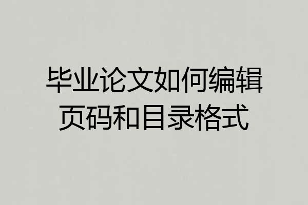 毕业论文如何编辑页码和目录格式