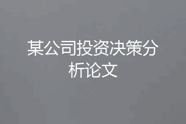 某公司投资决策分析论文