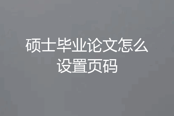 硕士毕业论文怎么设置页码